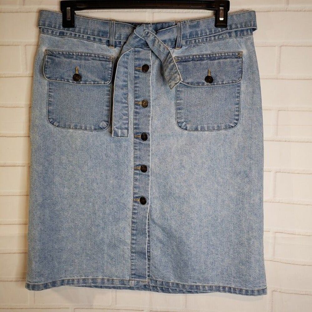 Cute Vintage Denim Casual Button Knee Length Skirt womens 14 L large